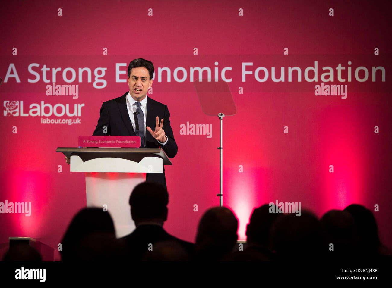 Labour leader Ed Miliband sets out the party's economic plans in a speech to business leaders and journalists in London. Stock Photo