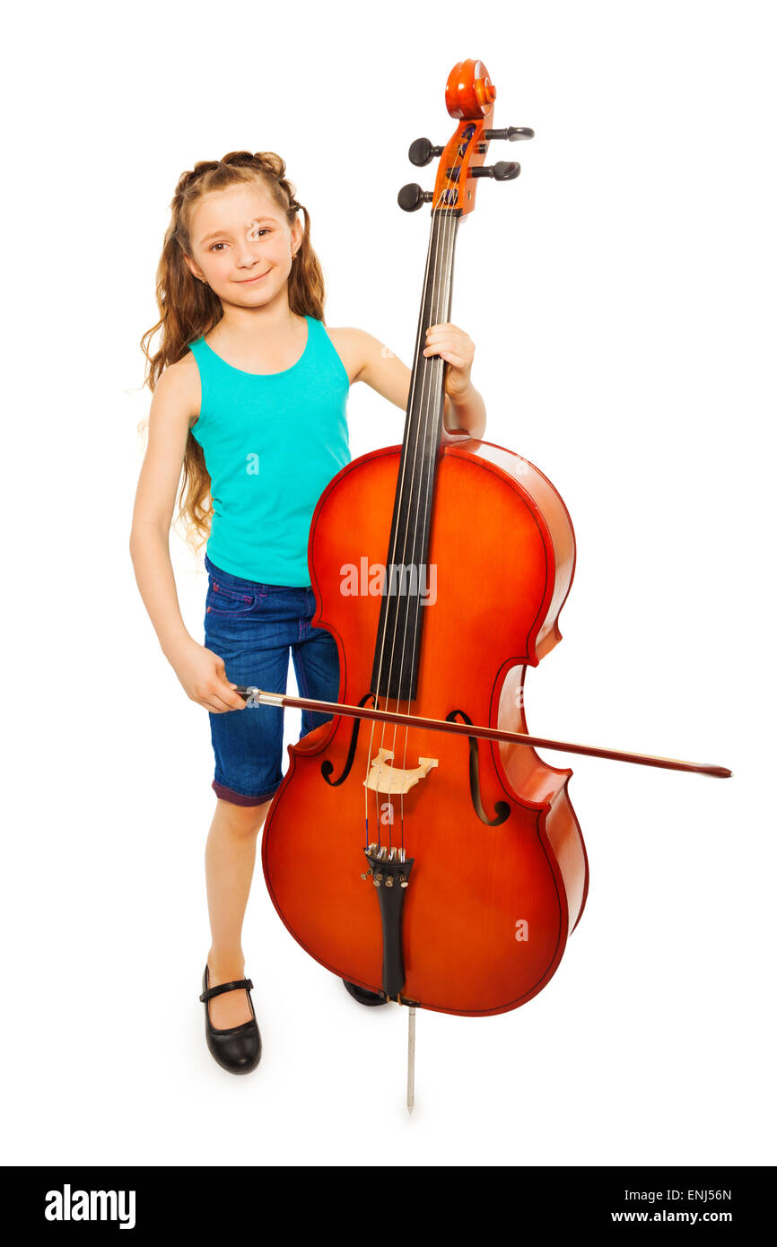 Girl with long hair holds string to play cello Stock Photo Alamy