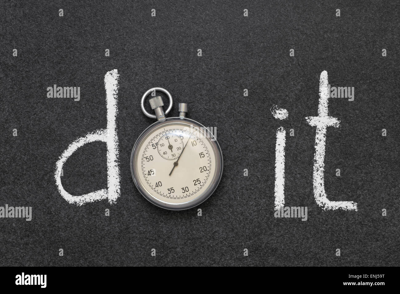 Do It Phrase Handwritten On Chalkboard With Vintage Precise Stopwatch 