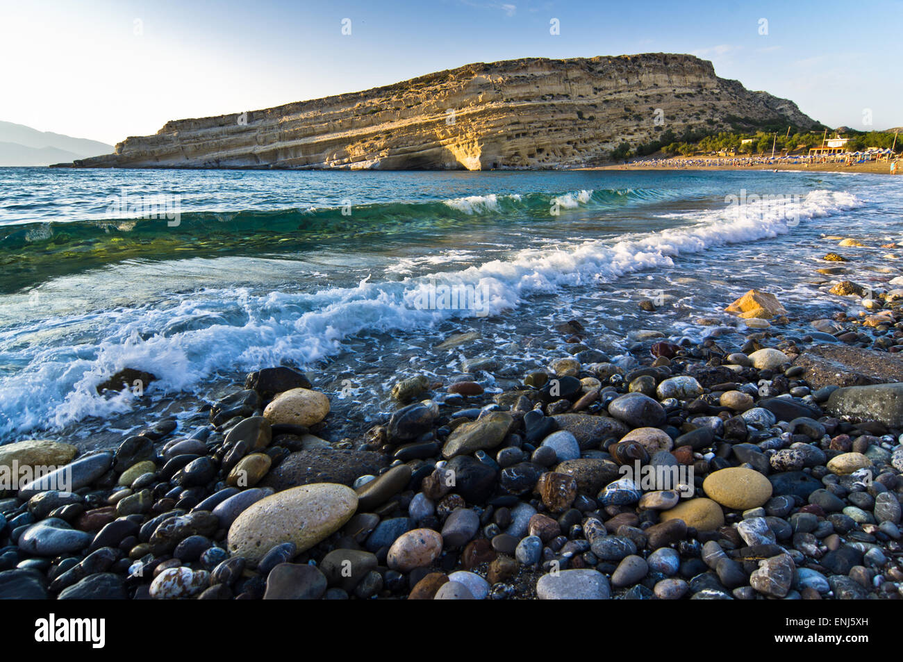 Scenic look of Matala beach, island of Crete Stock Photo