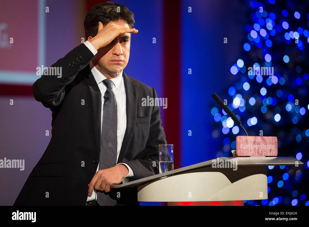 Labour leader Ed Miliband sets out the party's economic plans in a speech to business leaders and journalists in London. Stock Photo