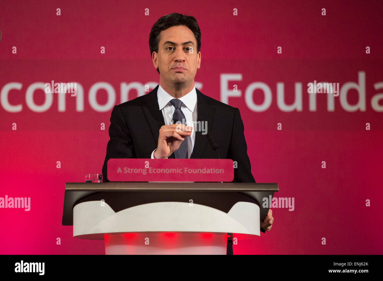 Labour leader Ed Miliband sets out the party's economic plans in a speech to business leaders and journalists in London. Stock Photo