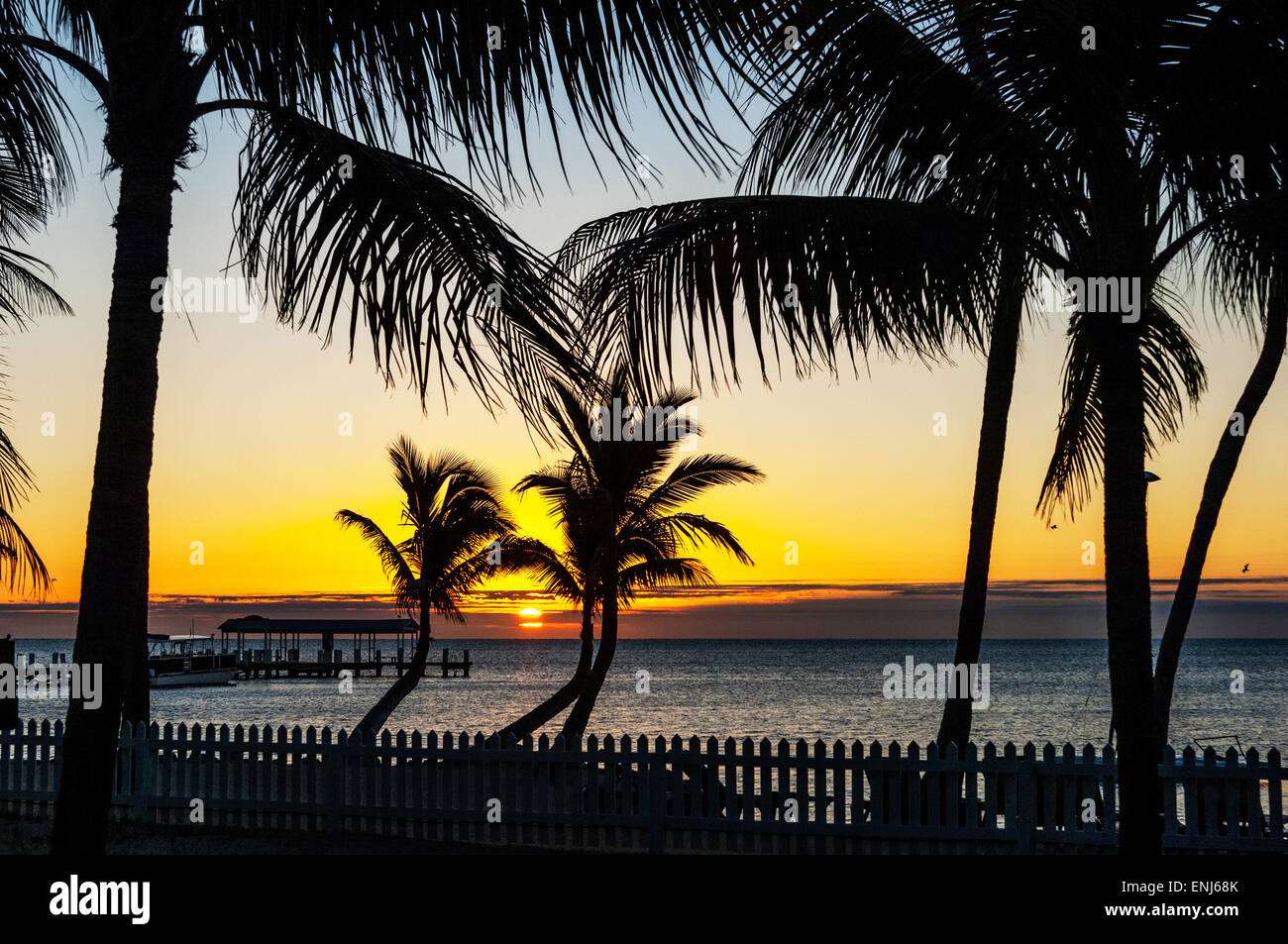 Sunrise over the fishing pier at The Cheeca Lodge & Spa resort. Islamorada. Florida Keys. USA