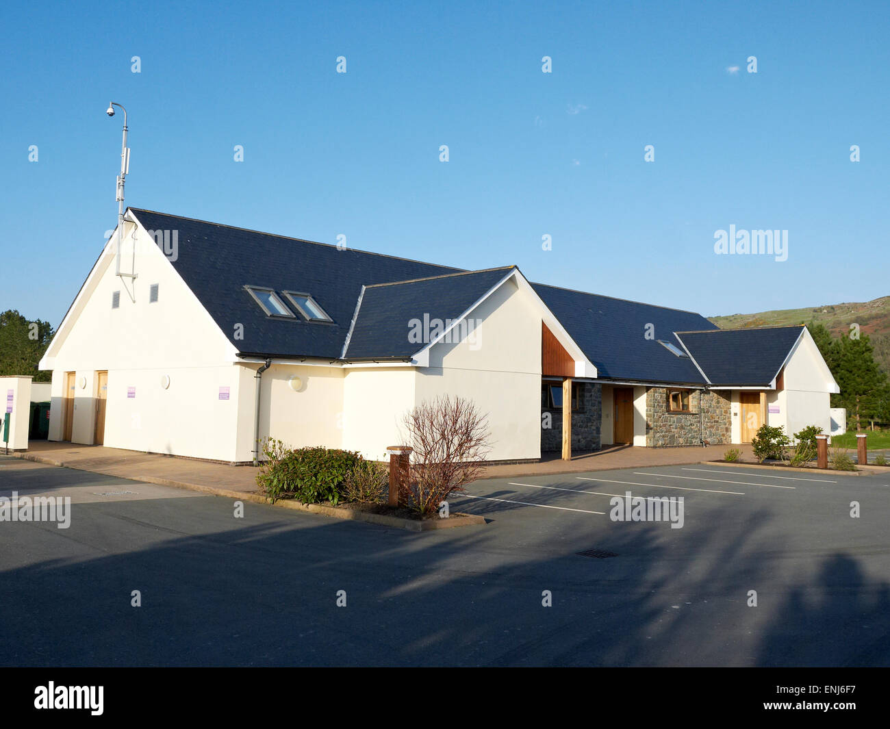 Washing and toilet block at Min-Y-Don holiday home and touring park in Harlech Gwynedd Wales UK Stock Photo