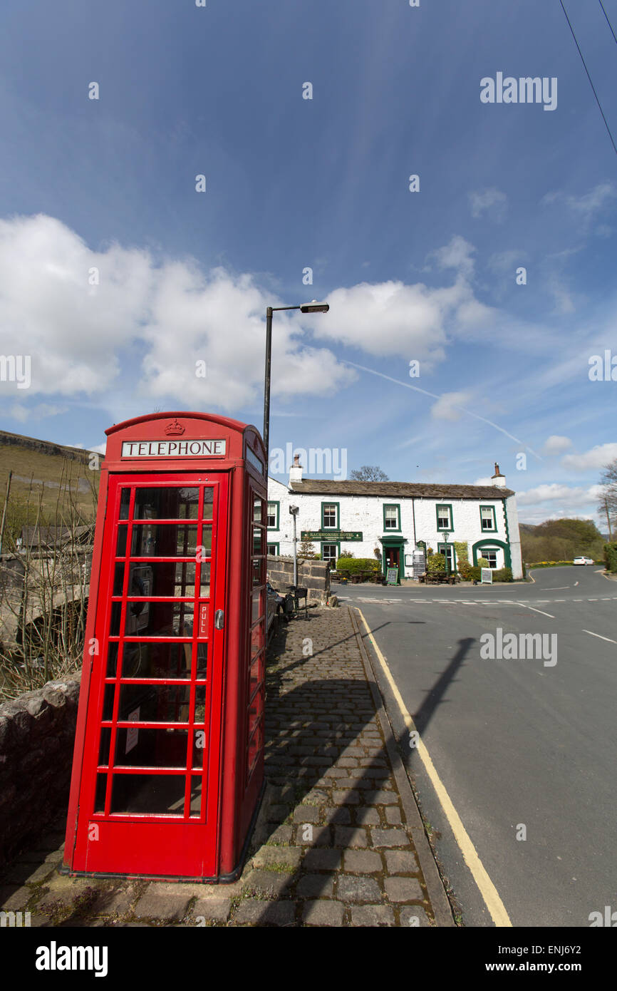 Village of Kettlewell, Yorkshire, England. Picturesque view of Kettlewell’s Middle Lane with the B6160 road in the background. Stock Photo
