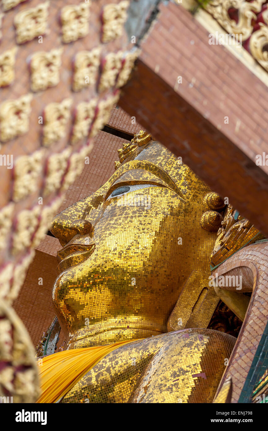 Big golden Buddha in Wat Tham Seua Temple. Kanchanaburi. Thailand Stock Photo
