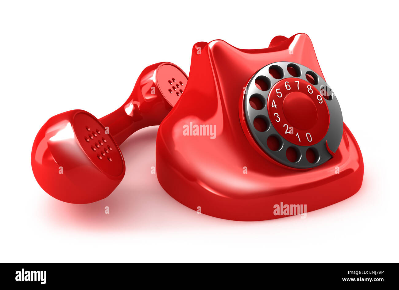 3d Rendering Of Five Isolated Red Retro Rotary Phones Without