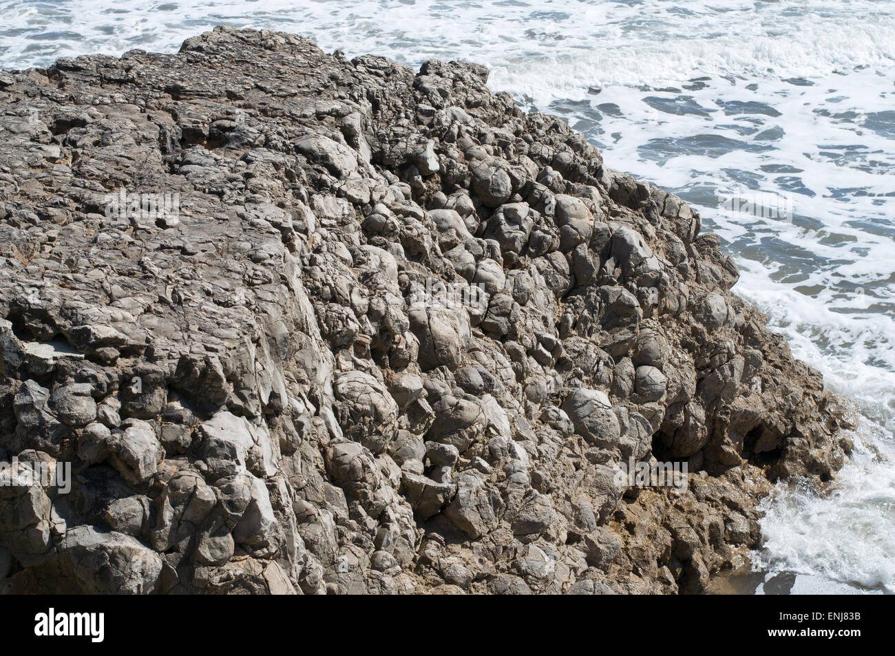 Cannonball limestone rocks seen at Roker, Sunderland, north east