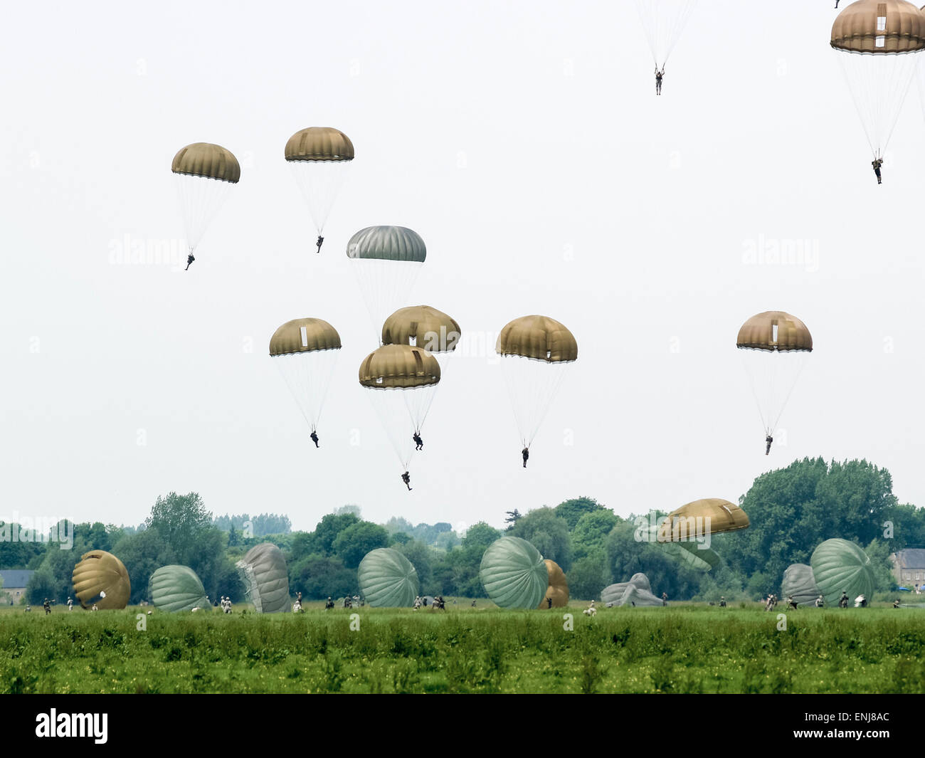 D-Day Parachute drop on meadows at la Fiere Sainte-Mere-Eglise -US ...