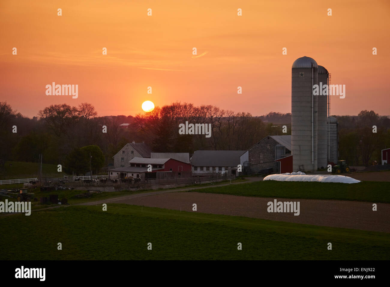 Amish farm at sunset, Schaefferstown, Lebanon County, Pennsylvania, USA Stock Photo Alamy