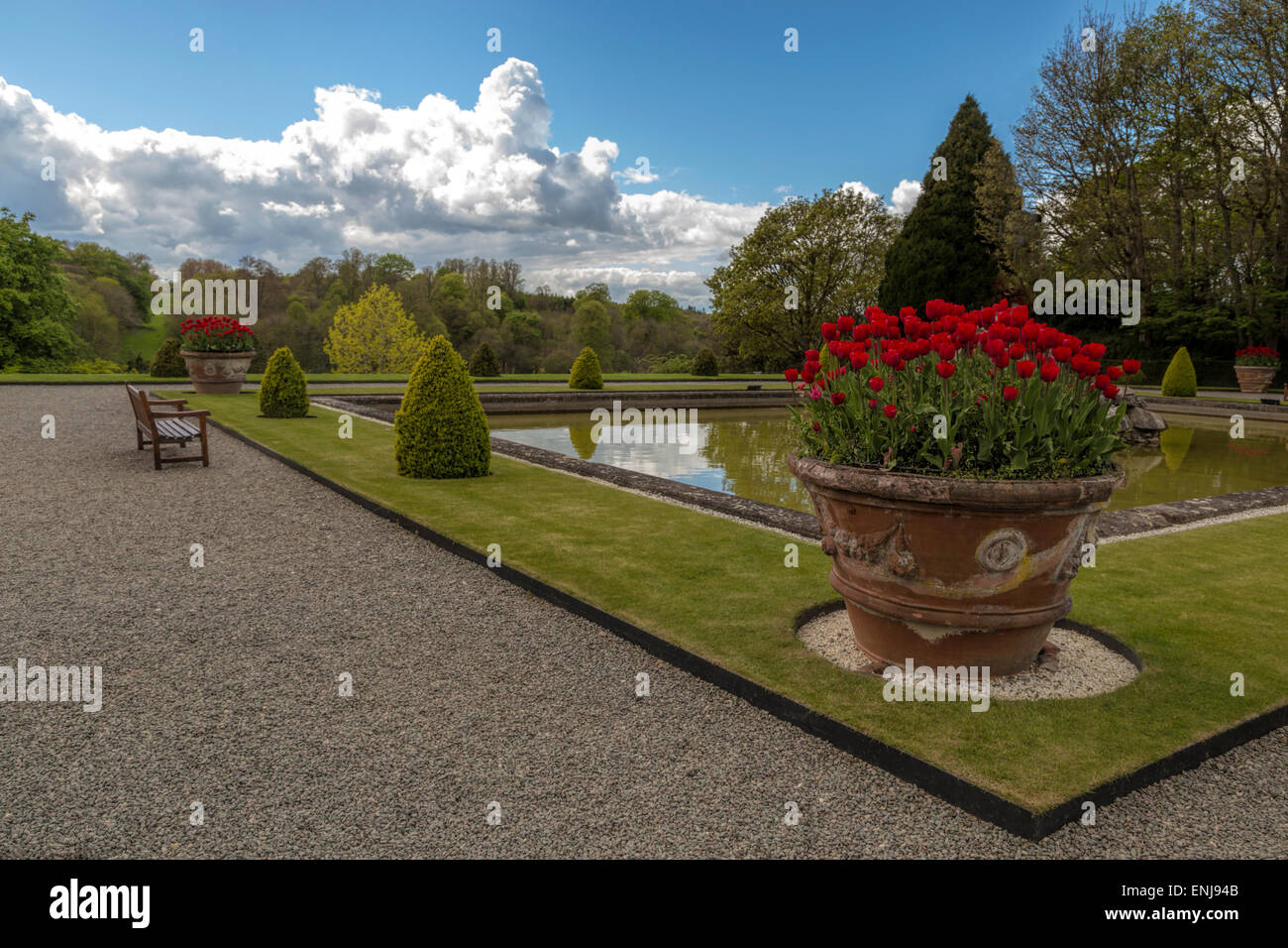 Spring mood in the landscaped Lower Water Terrace garden at Blenheim Palace, Woodstock, Oxfordshire, England, United Kingdom. Stock Photo
