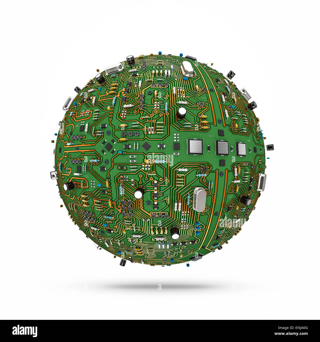 3D render of sphere covered with computer circuit board Stock Photo