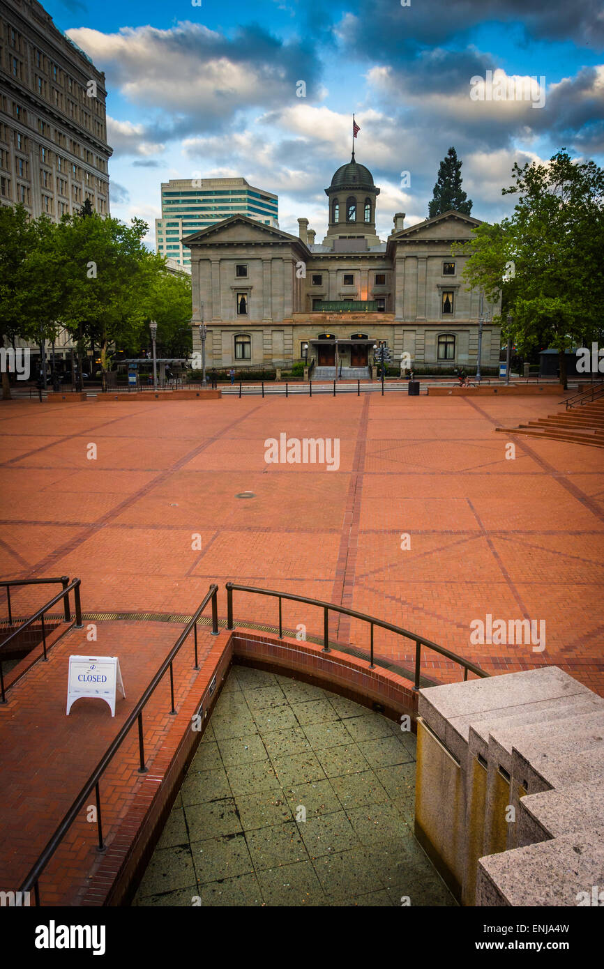 View of Pioneer Courthouse Square, in Portland, Oregon. Stock Photo
