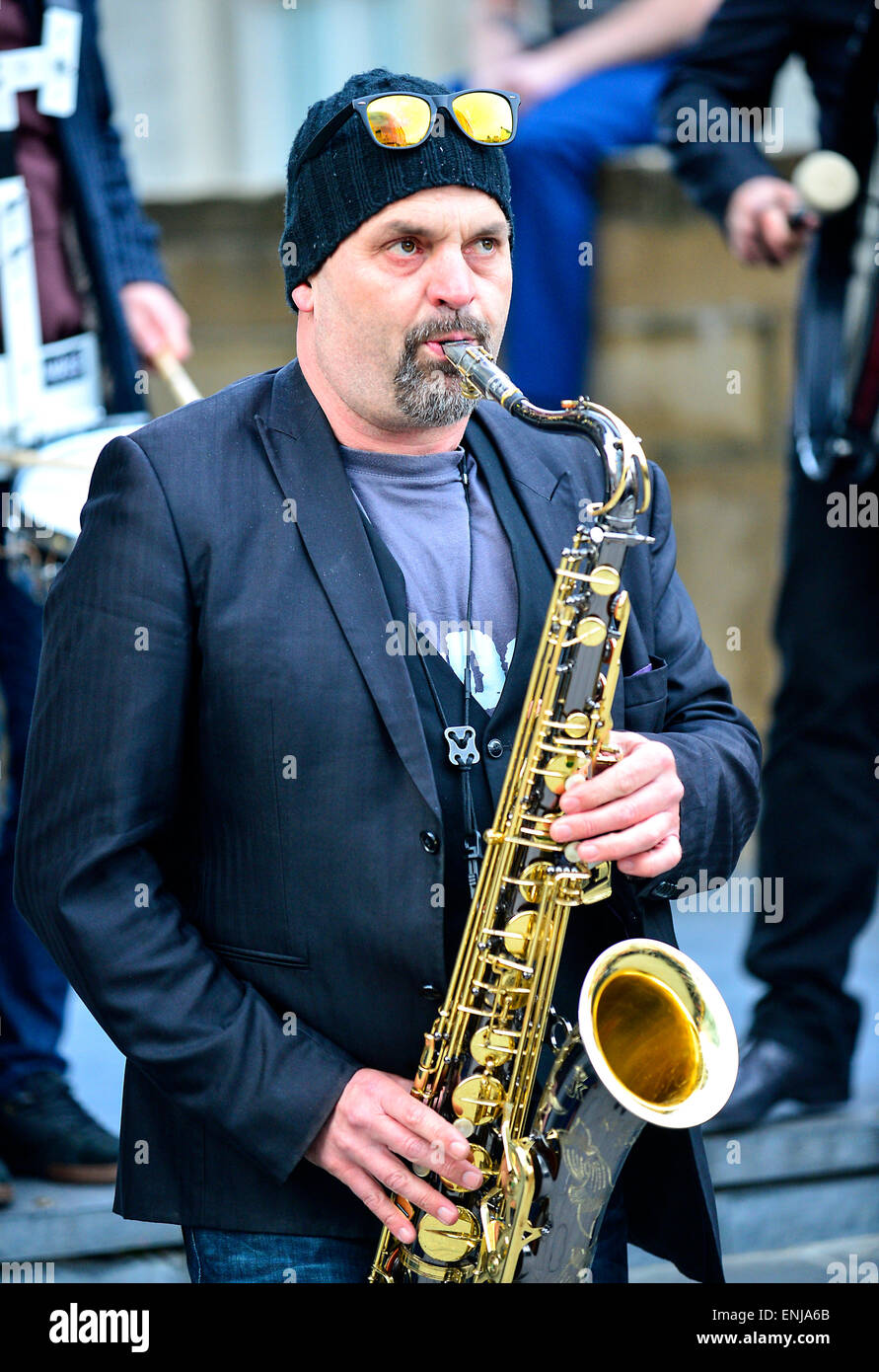 Arjan de Swart from the Jaydee Brass Band, from the Netherlands, performing at the 2015 City of Derry Jazz Festival. Stock Photo