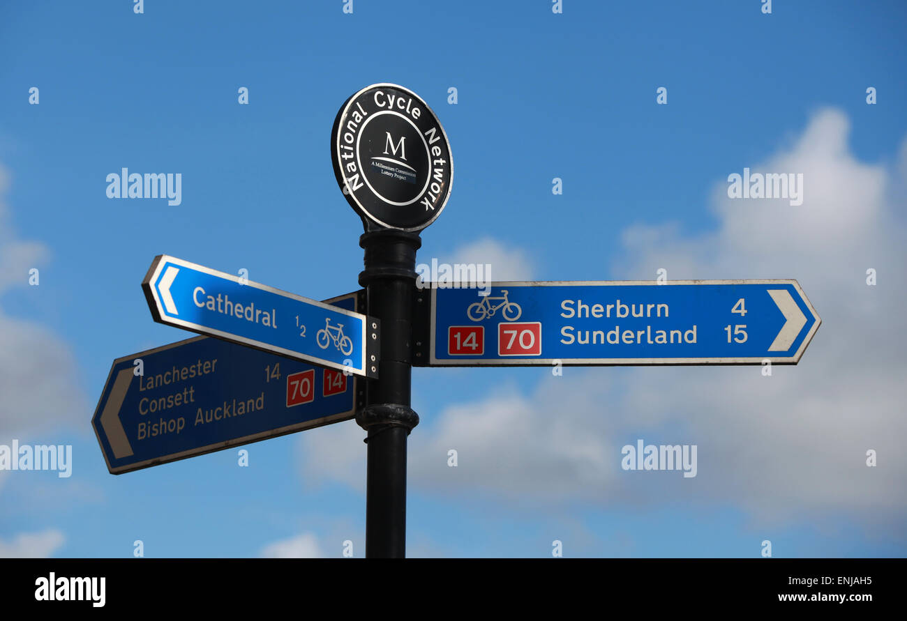 National cycle network sign to Sherburn and Sunderland in Durham Stock Photo