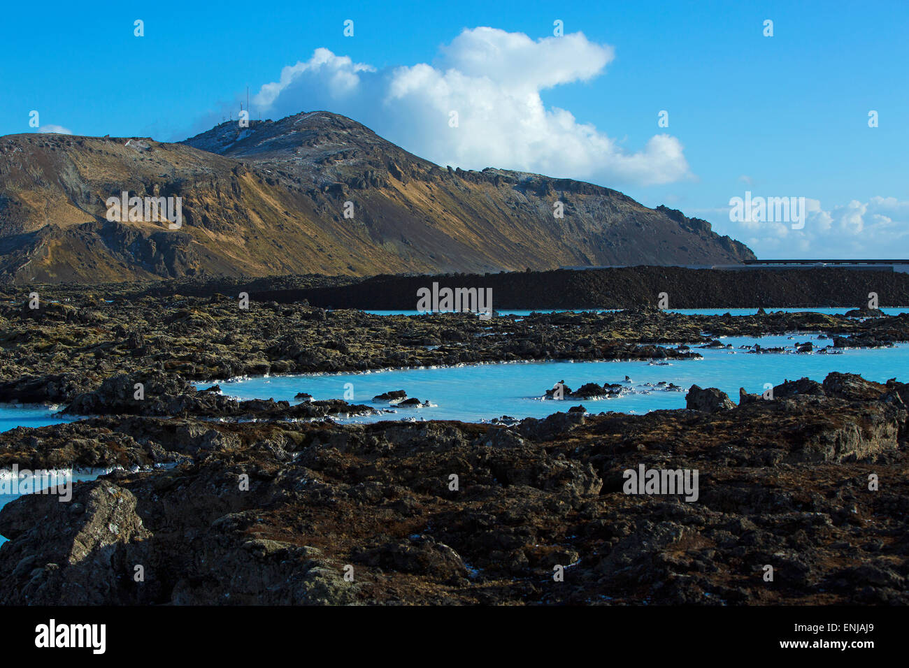 Milky and blue water of the geothermal bath Blue Lagoon in Iceland