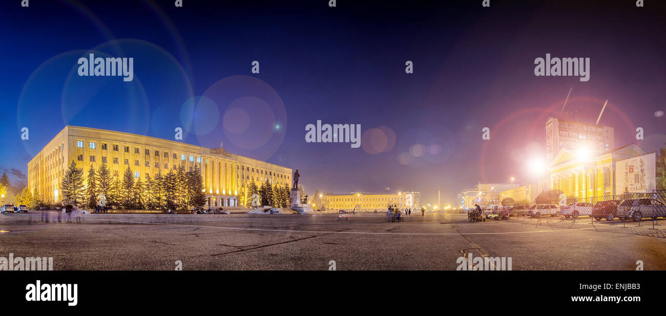 Great night Lenin Square in Stavropol, Russia Stock Photo