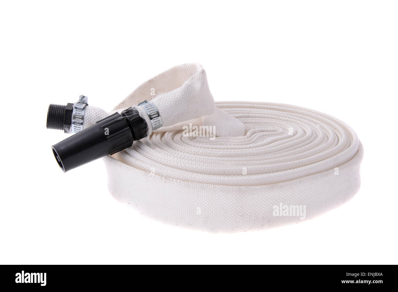 White Fire Hose Isolated Stock Photo