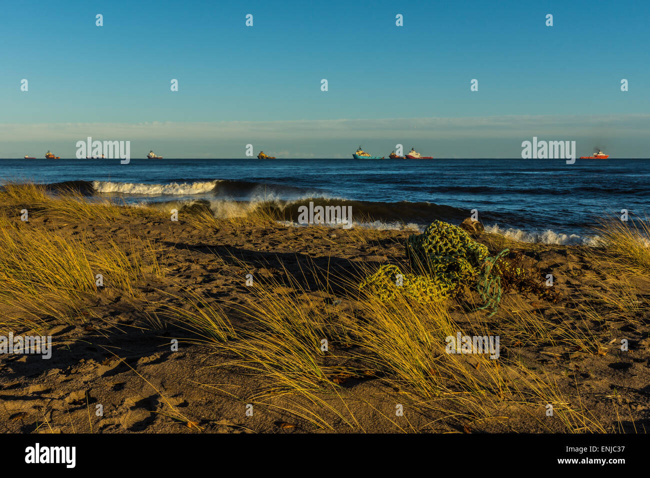 Bridge of Don beach and ships, Aberdeen, Scotland Stock Photo Alamy