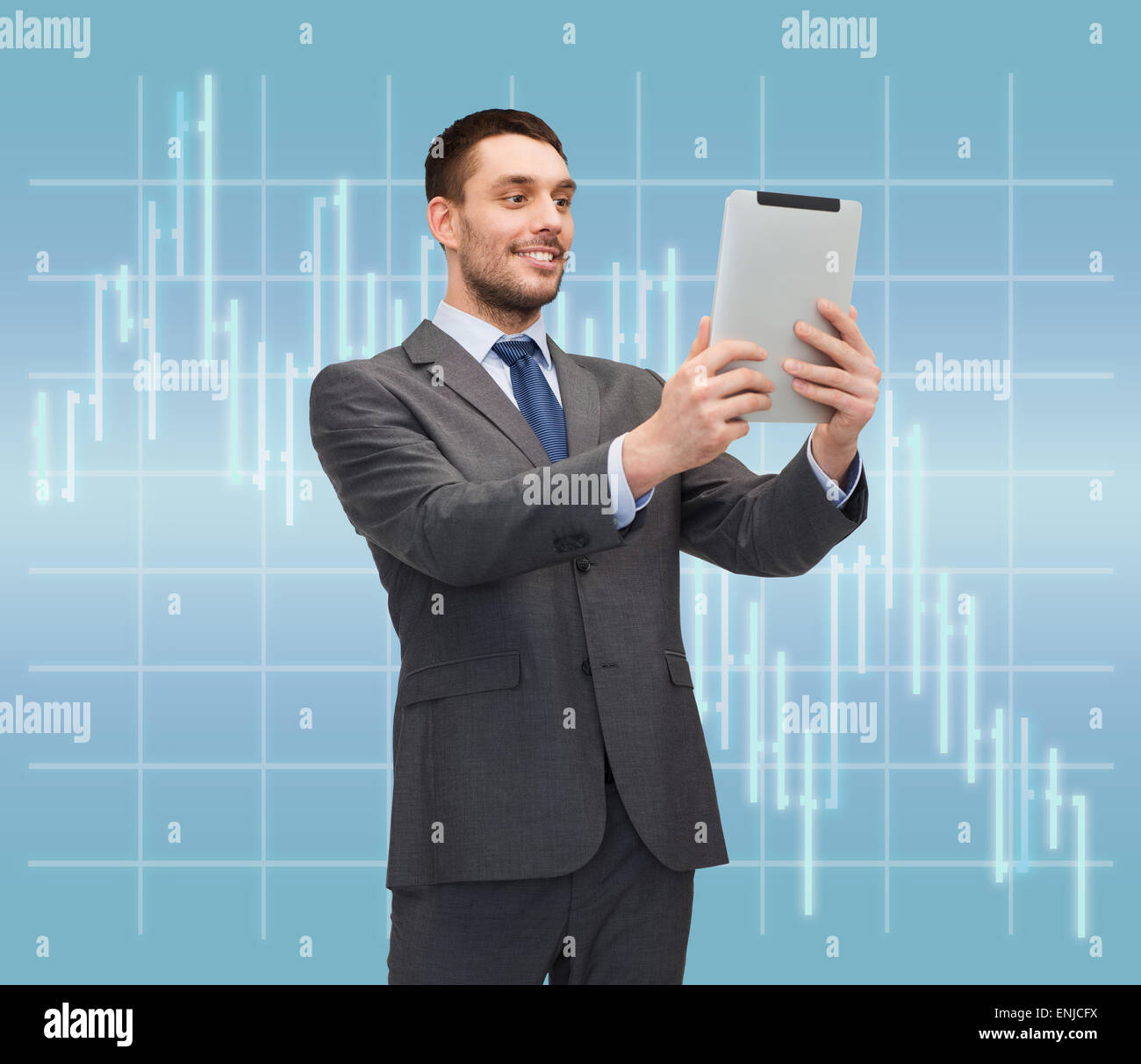 smiling buisnessman with tablet pc computer Stock Photo