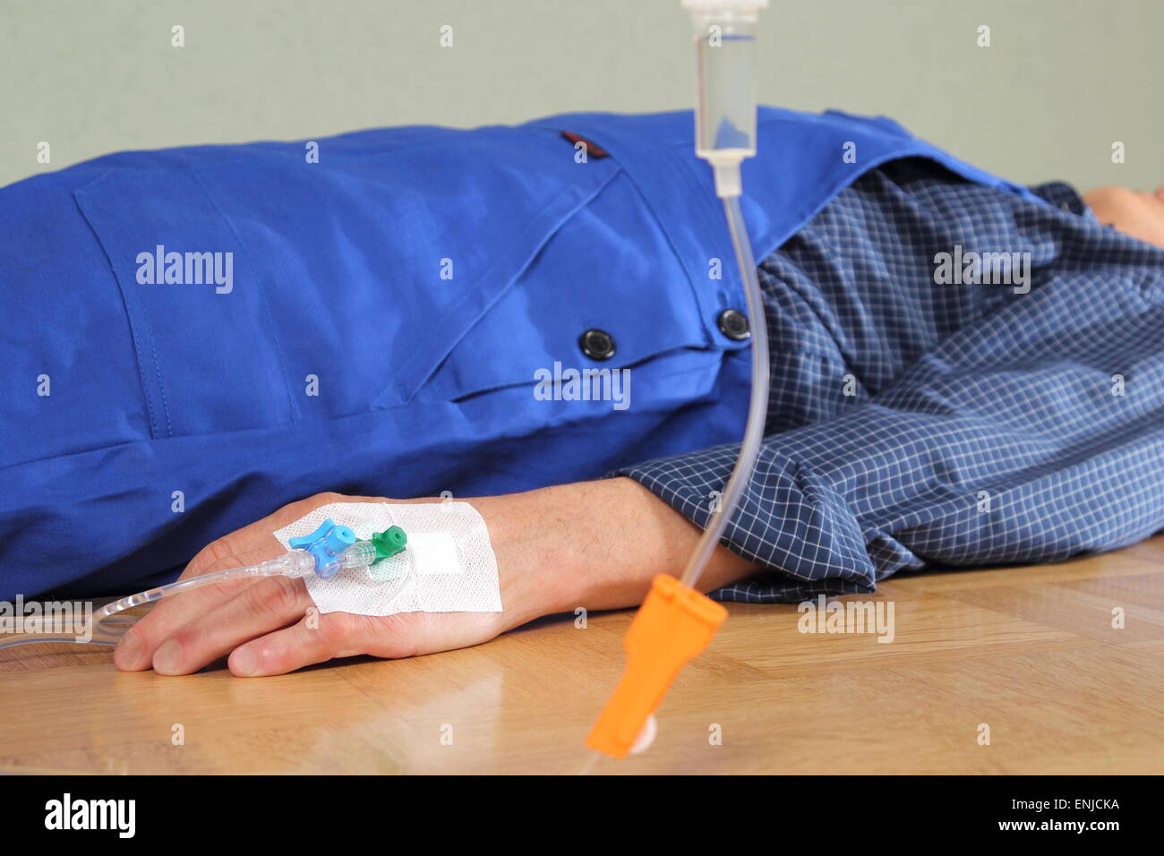 A Patient with infusion Accident at home Stock Photo