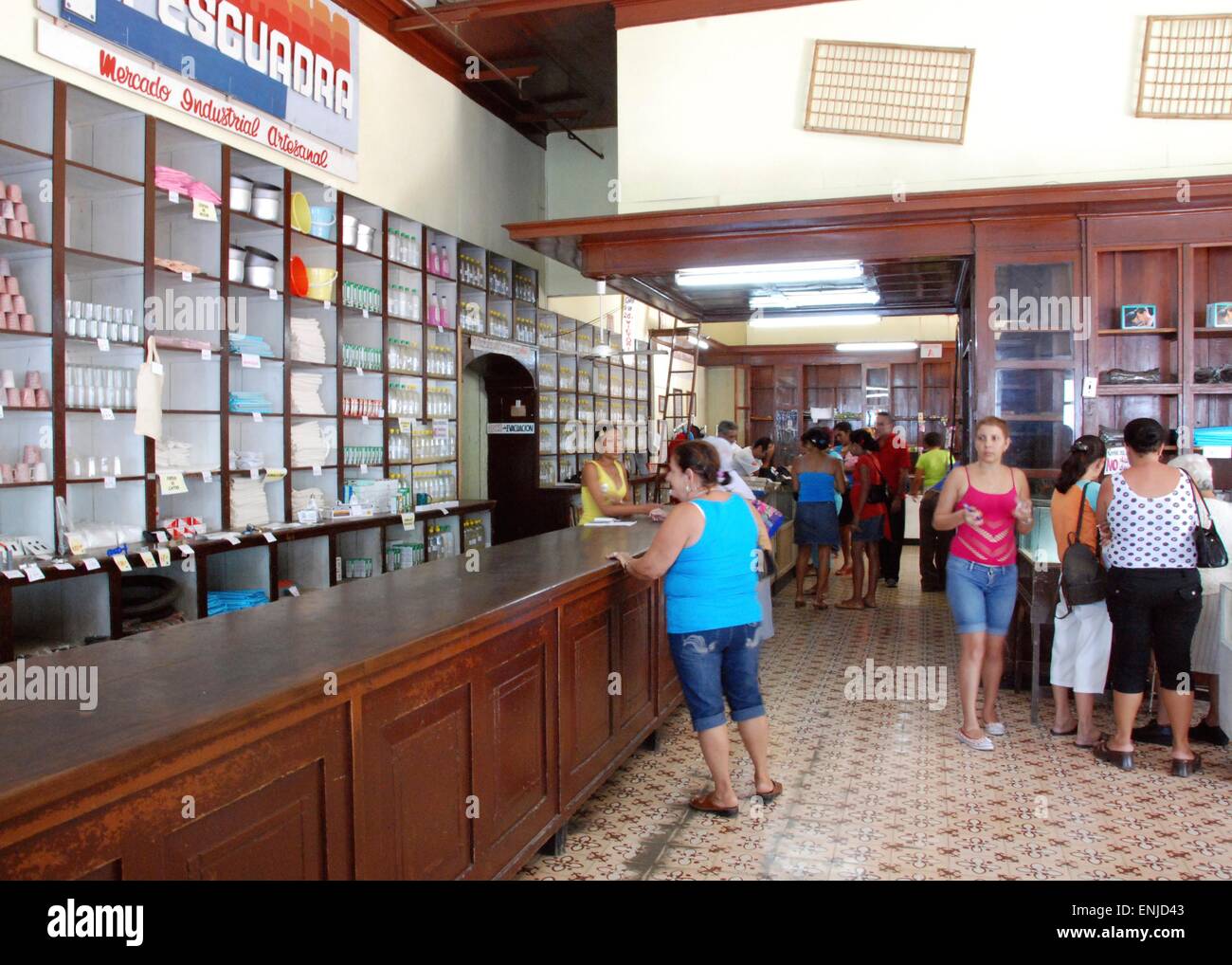 Inside a peso or ration shop, a shop for Cubans with a basic range of products. Stock Photo