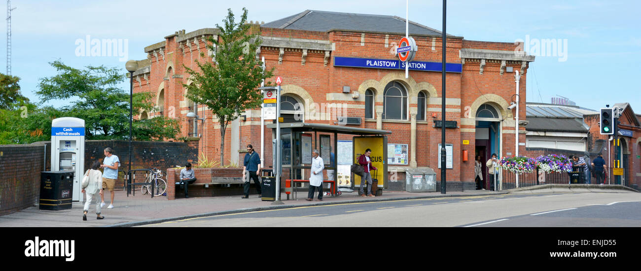Plaistow underground station entrance built on a road bridge above railway lines in East London on the District Line Newham East London England UK Stock Photo