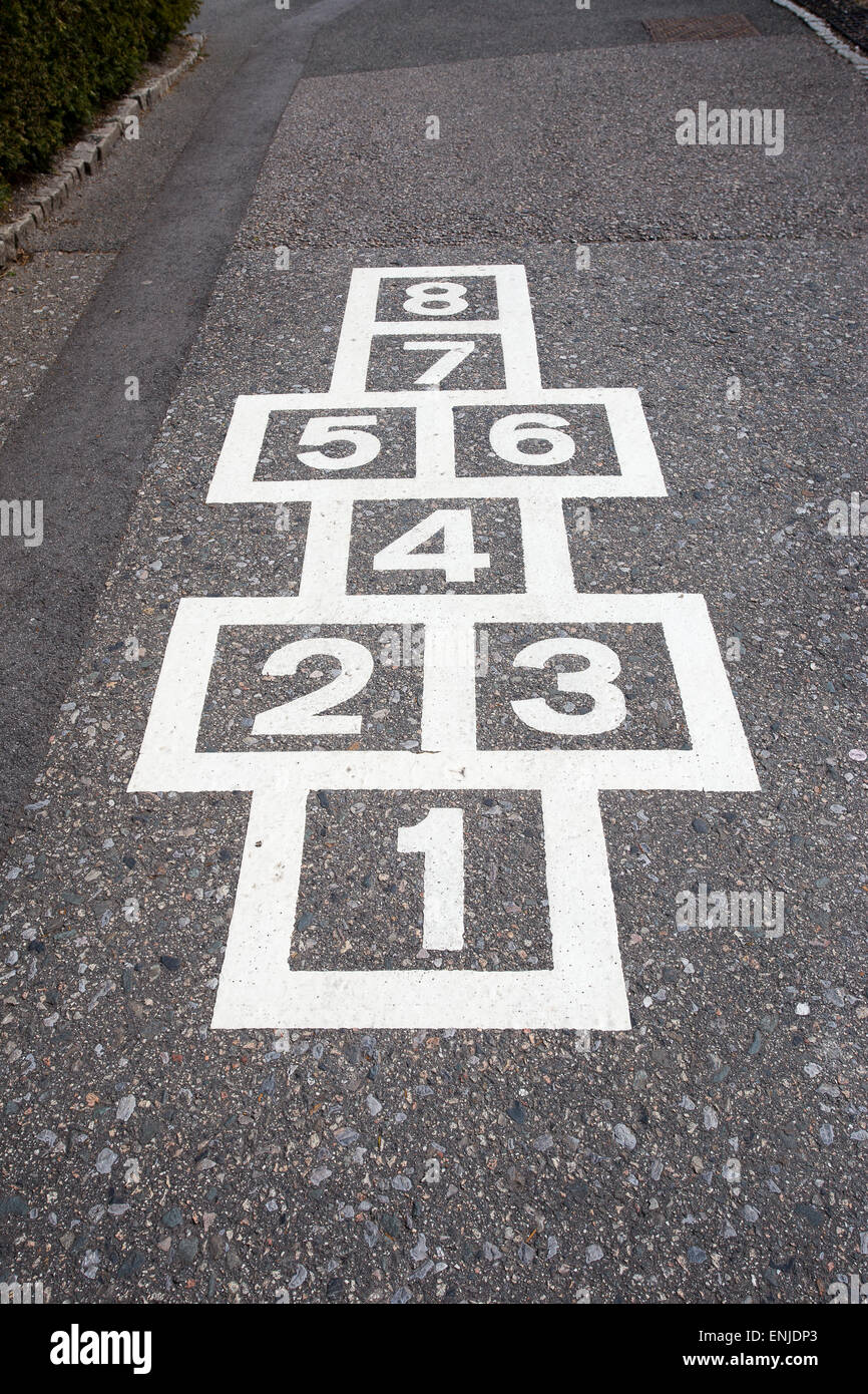 hop scotch numbers squares white paint tarmac path Stock Photo Alamy