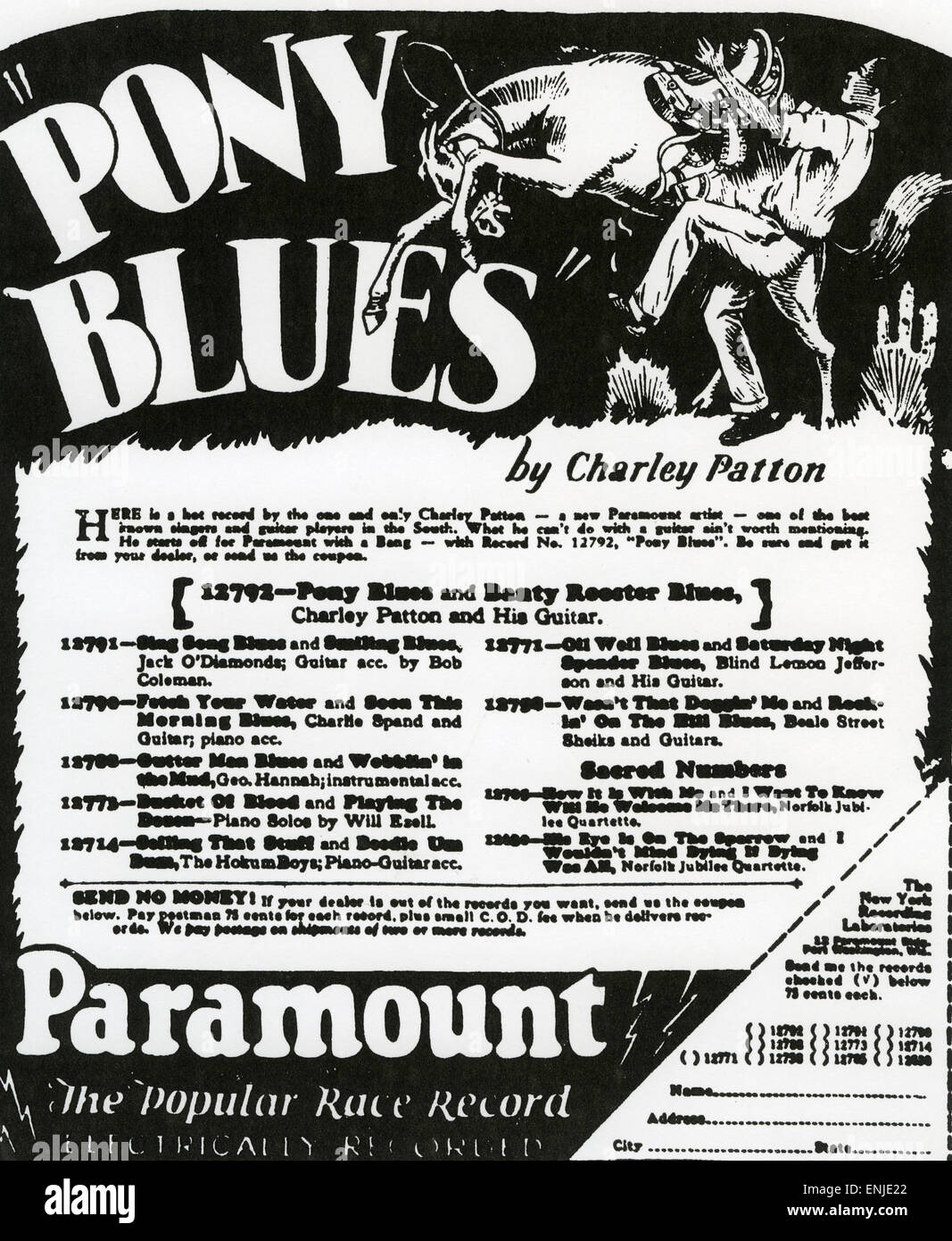 CHARLEY PATTON (1890?1934) US Delta Blues musician. Advert for his