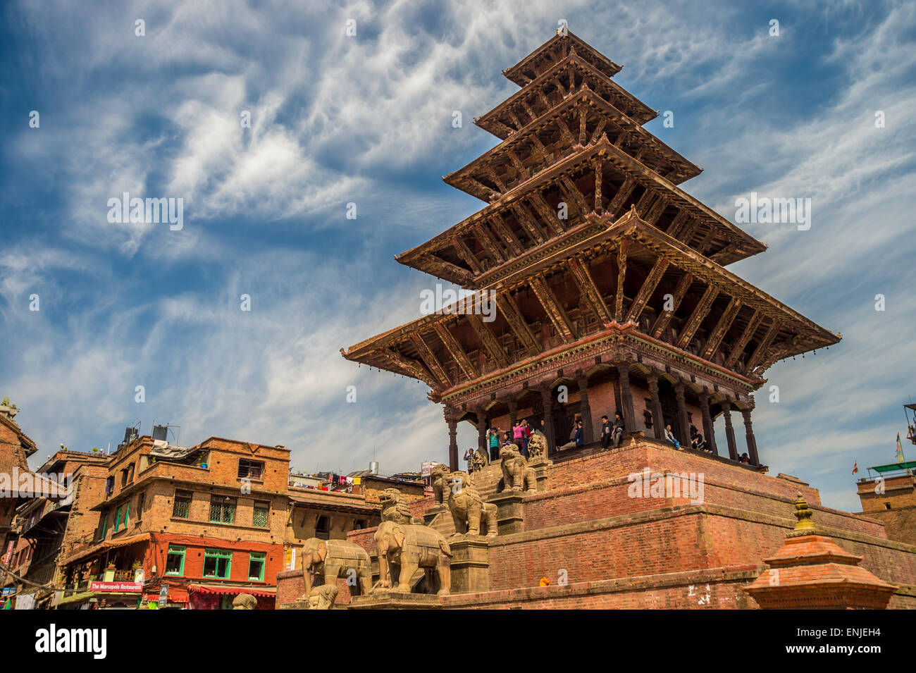 Nyatapola Pagoda on Taumadhi Square in Bhaktapur, Nepal. Stock Photo