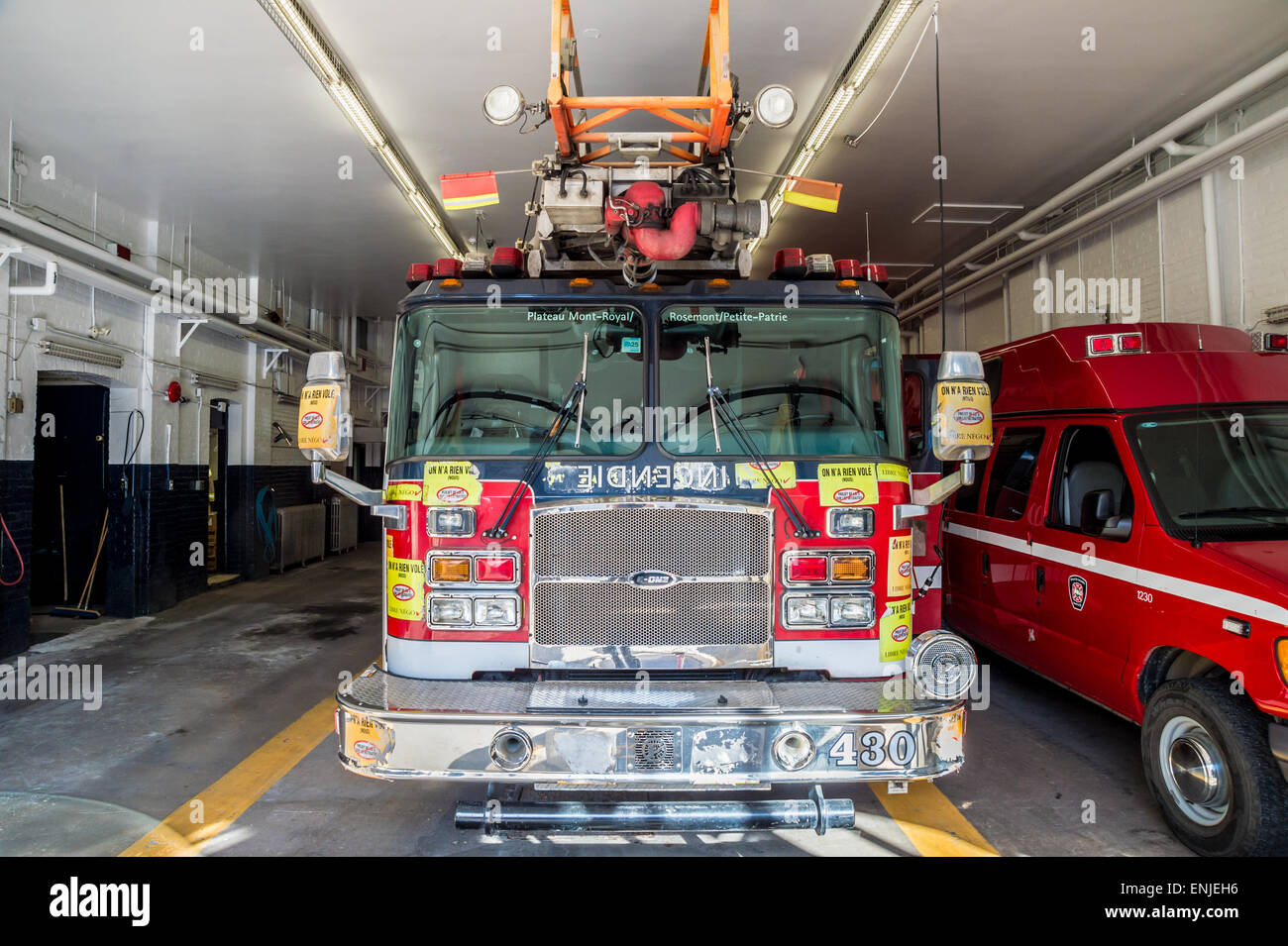 Firetruck in Montreal Plateau fire station, Canada Stock Photo Alamy