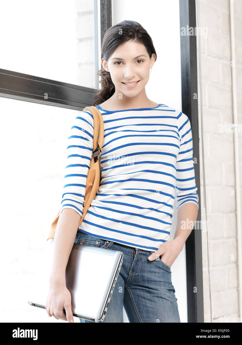 happy and smiling teenage girl with laptop Stock Photo - Alamy