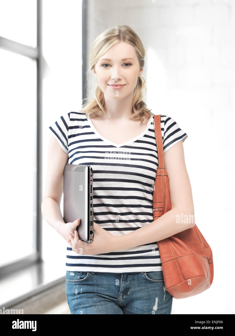 happy and smiling teenage girl with laptop Stock Photo - Alamy