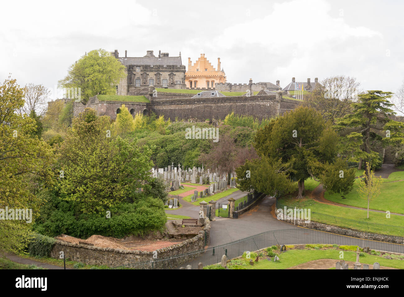 View of Stirling Castle, Scotland and Old Town Cemetery Stock Photo