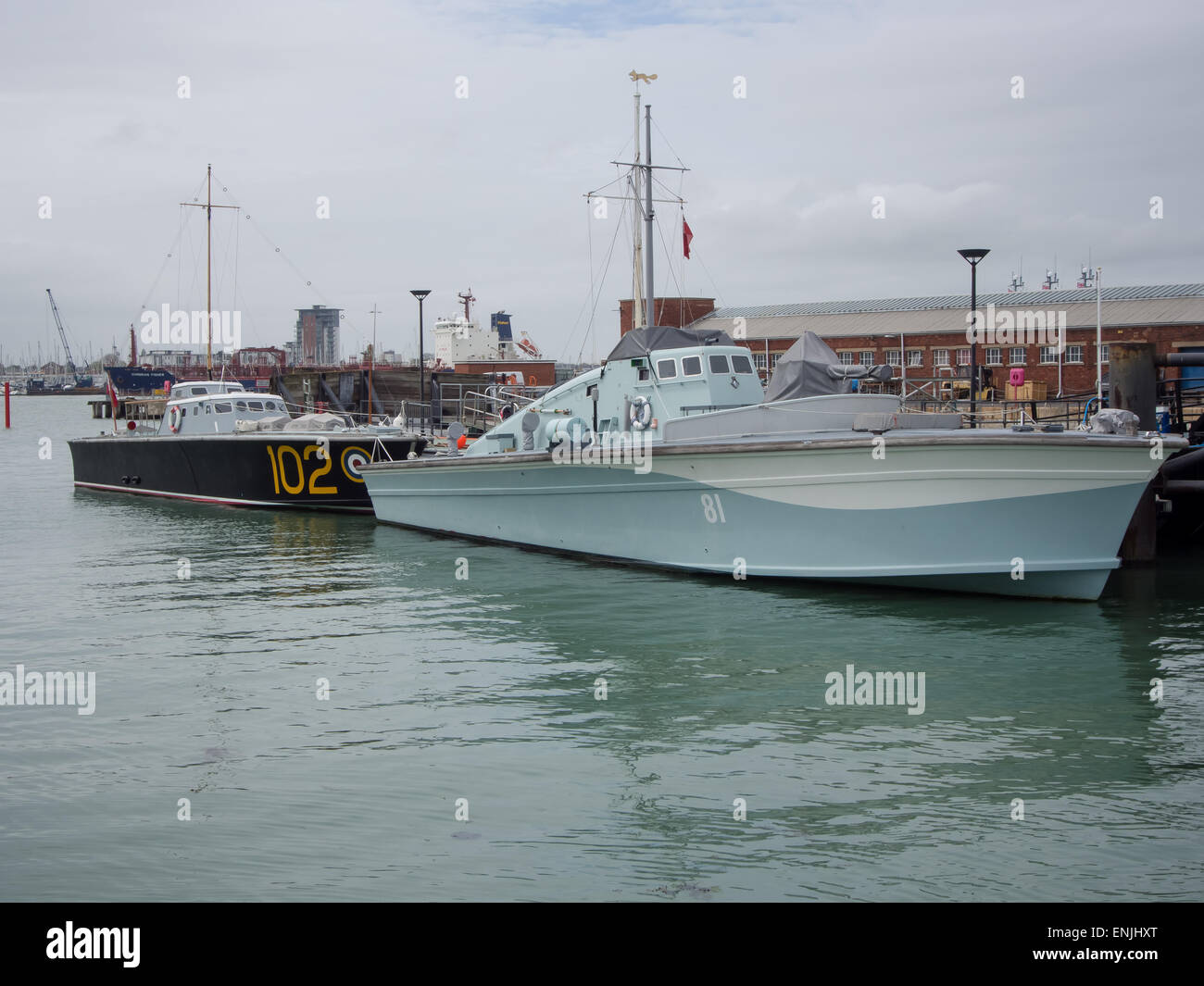 motor torpedo boat 102 and  Motor Gun Boat 81 at Portsmouth Historic Dockyard, England Stock Photo