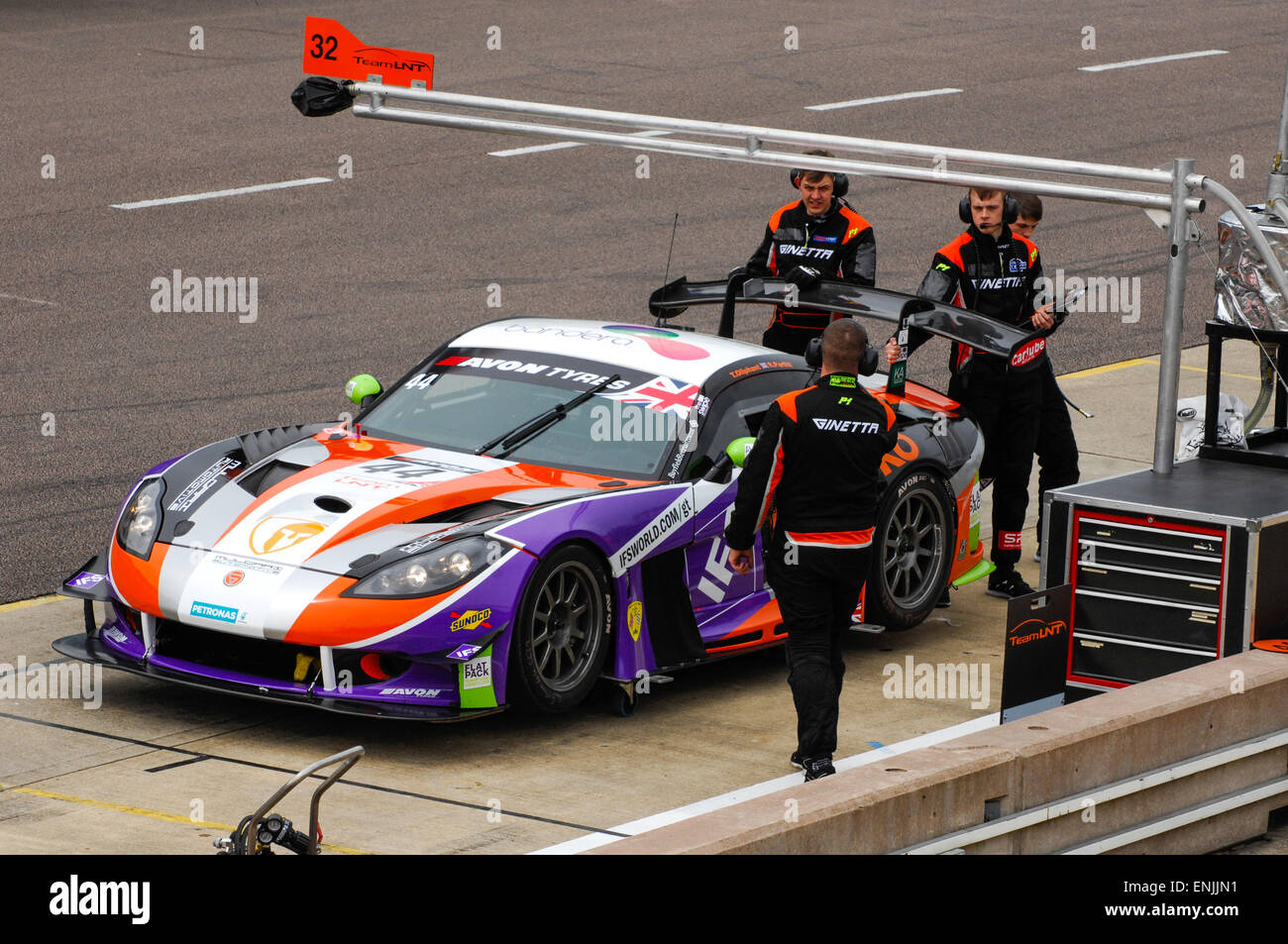 British GT racing car in the pits pitlane at Rockingham racing Stock ...