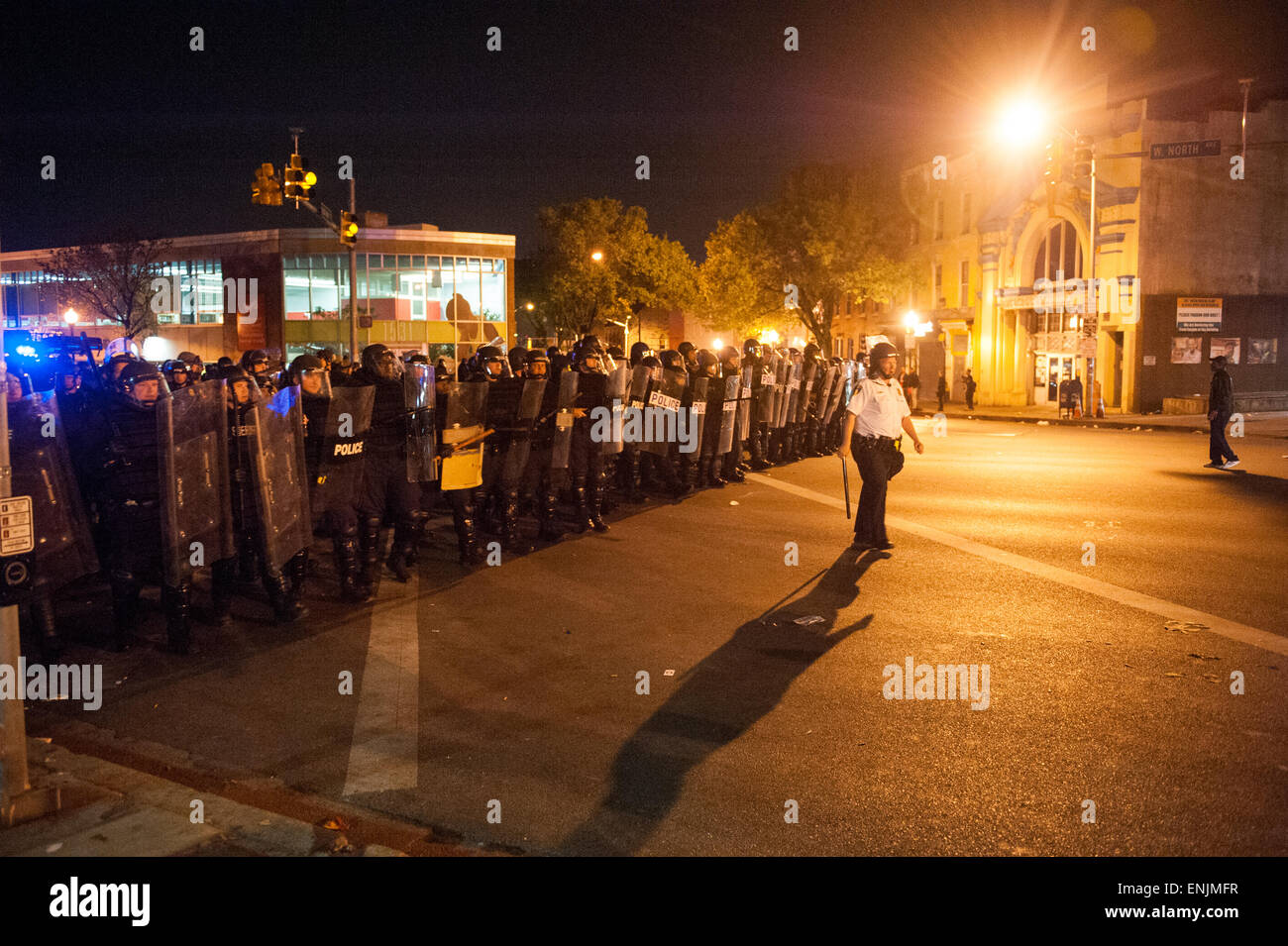 BALTIMORE, MARYLAND - Riot police controlling crowds at Penn and North ...
