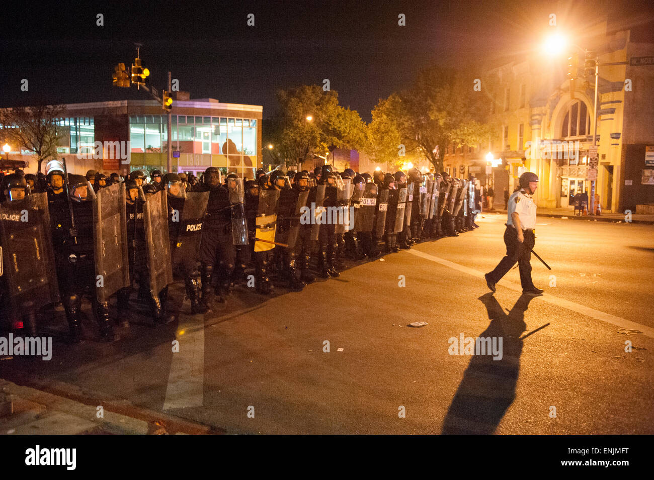 BALTIMORE, MARYLAND - Riot police controlling crowds at Penn and North ...