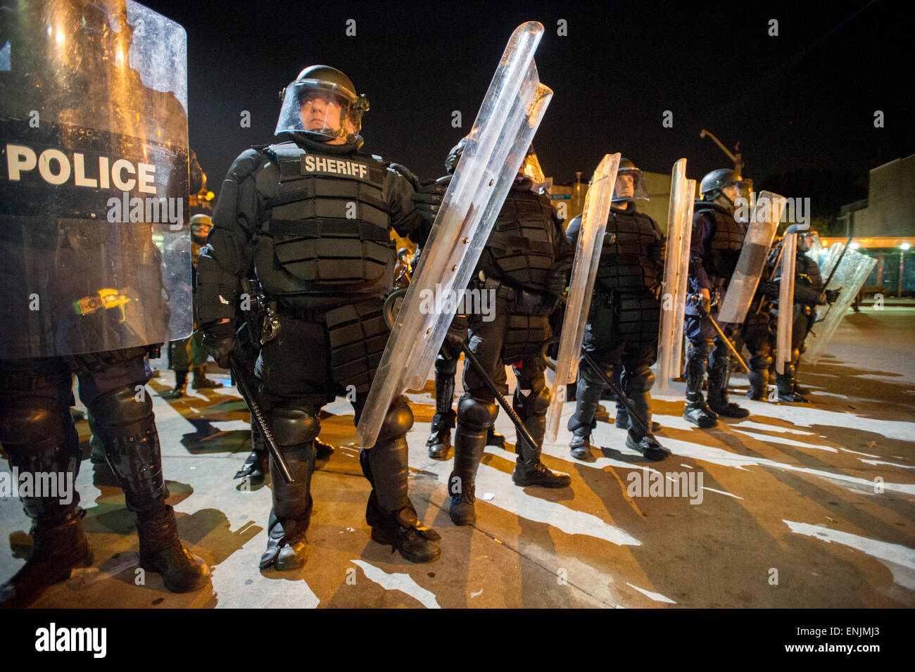 BALTIMORE, MARYLAND - Riot police controlling crowds at Penn and North ...