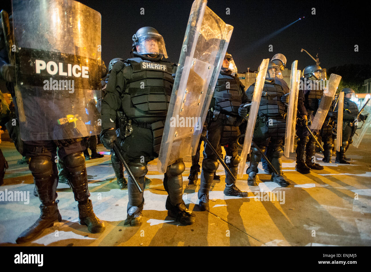 BALTIMORE, MARYLAND - Riot police controlling crowds at Penn and North ...