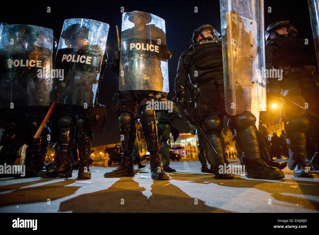 BALTIMORE, MARYLAND - Riot police controlling crowds at Penn and North ...