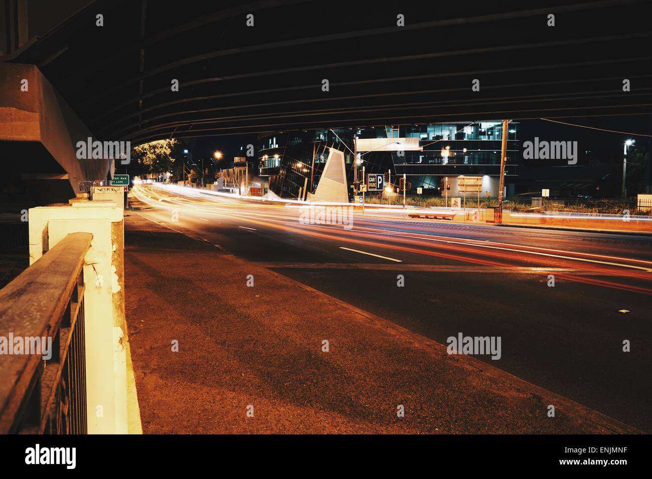 Busy night traffic light trails on Punt rRad in Melbourne, Victoria, Asutralia. Stock Photo