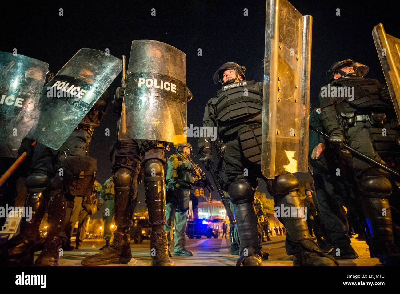 BALTIMORE, MARYLAND - Riot police controlling crowds at Penn and North ...