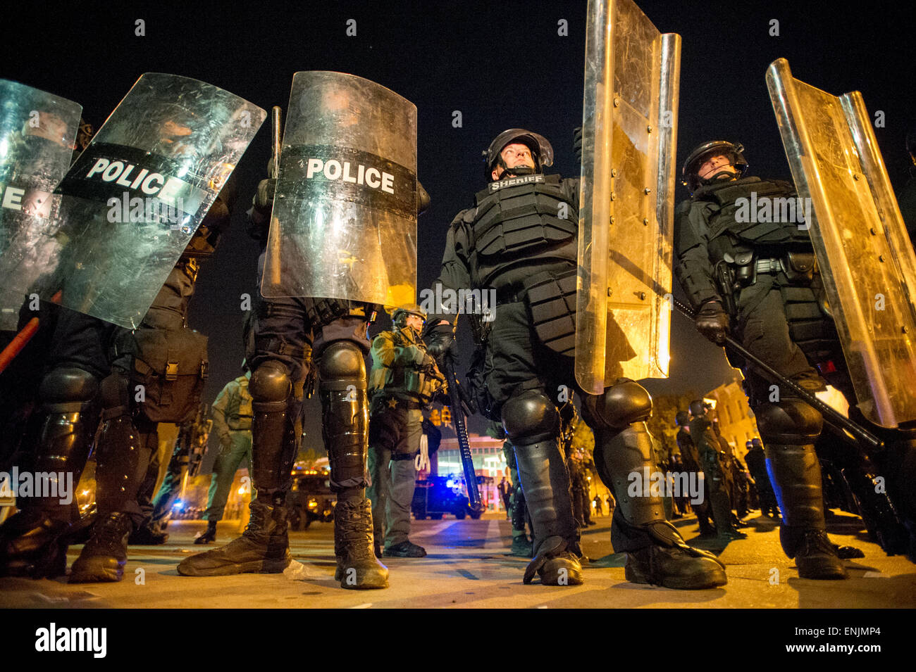 BALTIMORE, MARYLAND - Riot police controlling crowds at Penn and North ...