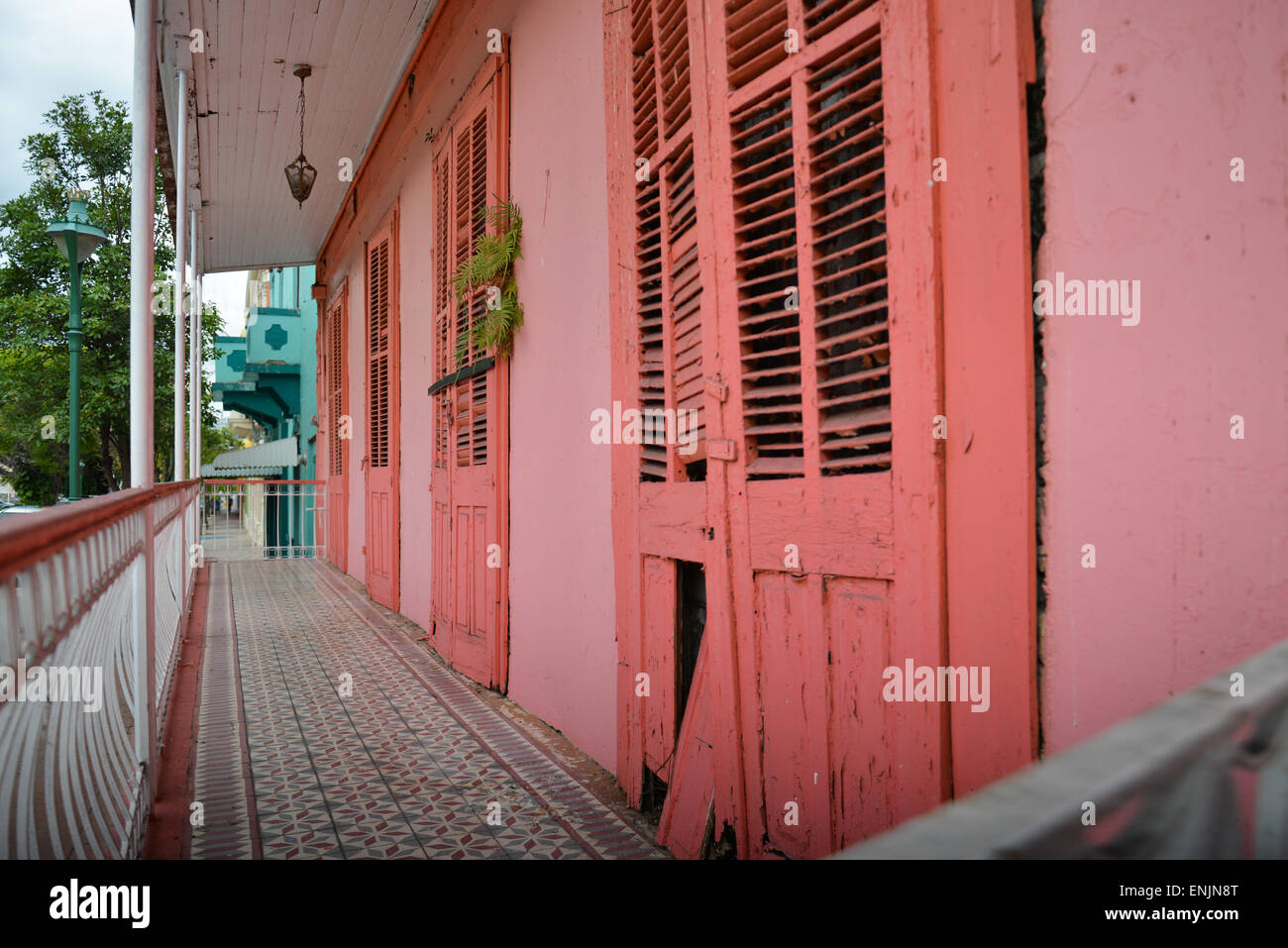 Abandoned house next to the City Hall in Juana Diaz, Puerto Rico. US territory. Caribbean Island. Stock Photo