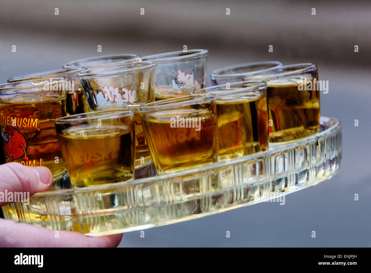 alcohol shots on tray Stock Photo