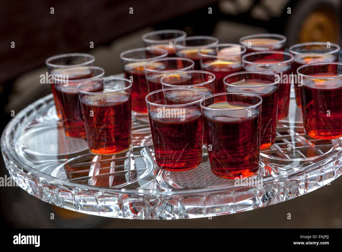 Alcohol shots on tray Drinking shots Stock Photo