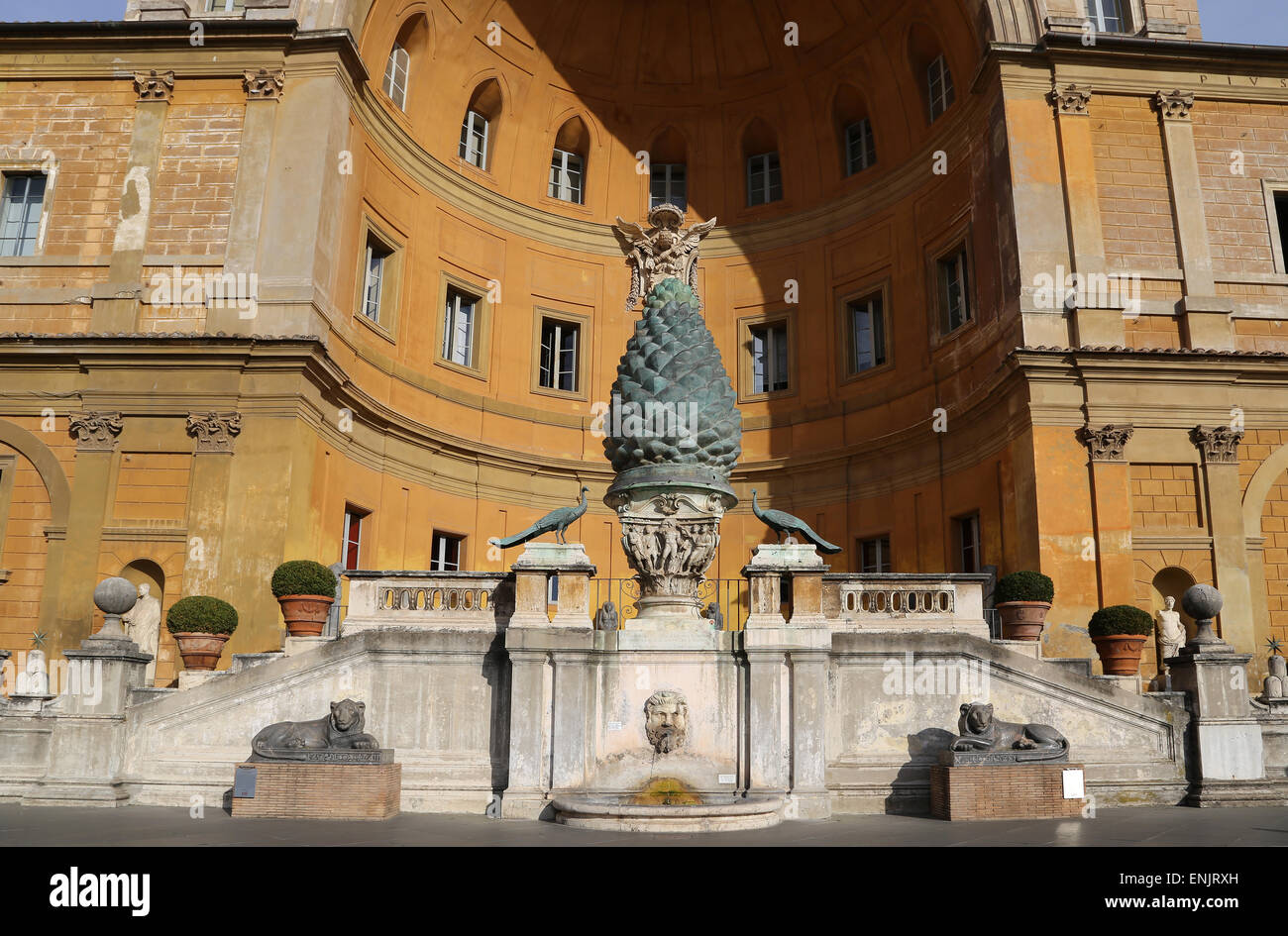 Vatican city. Vatican Museums. Pine cone Sculpture pine cone. 1st or 2nd C. by Publius Cicius Salvius. Bronze. Courtyard. Stock Photo