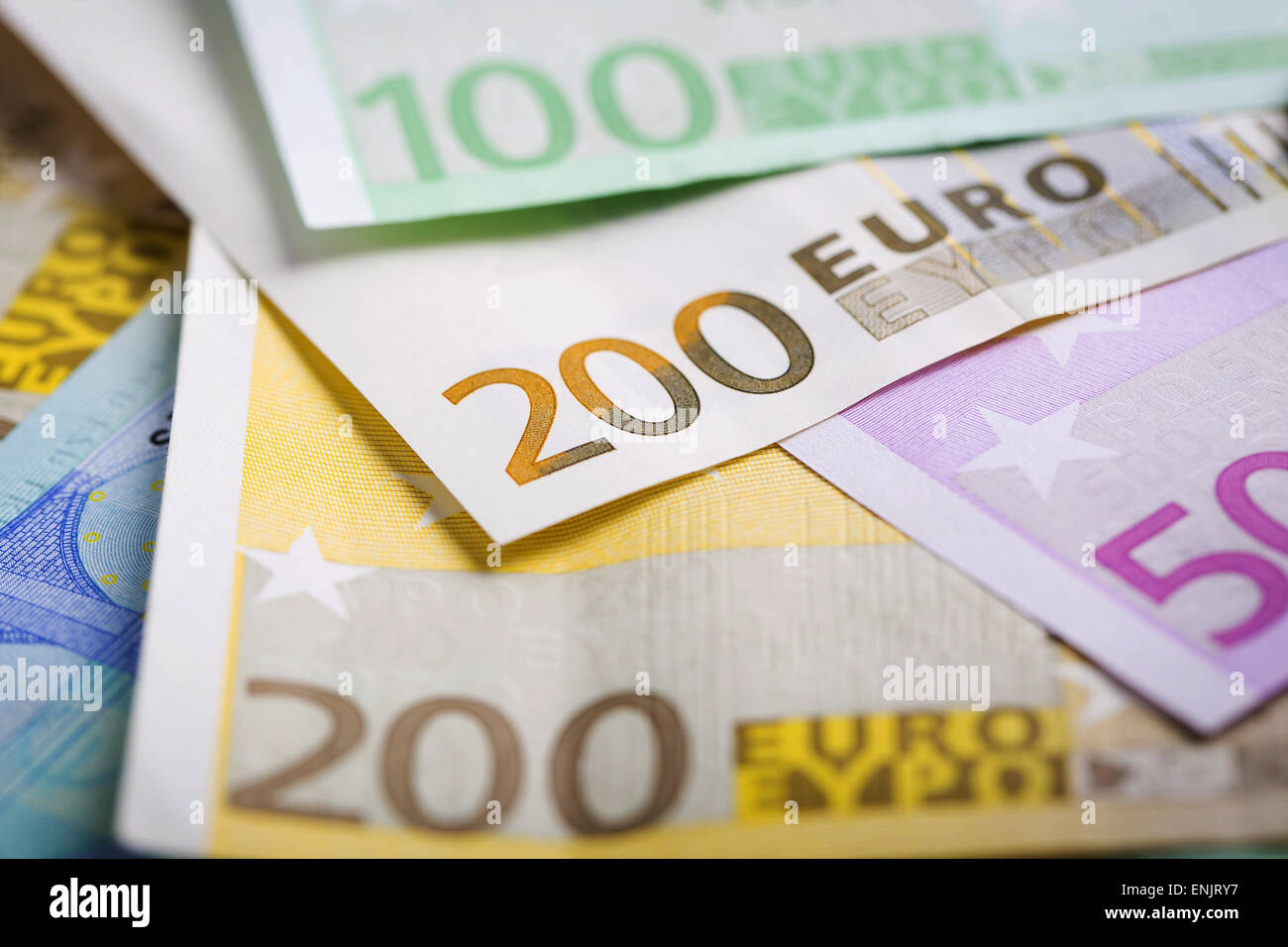 Euro money: closeup of banknotes and coins Stock Photo