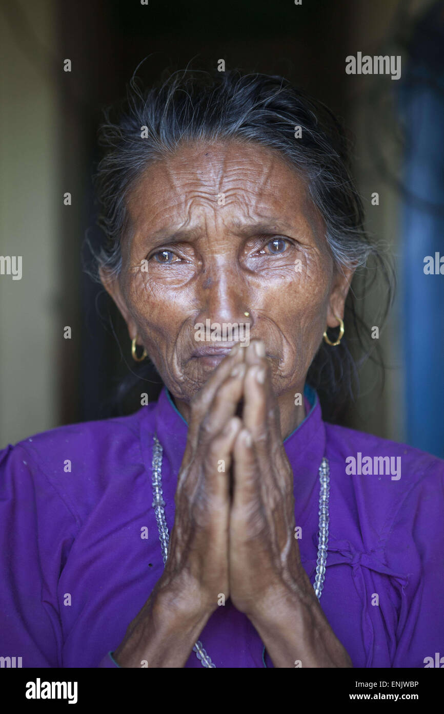 Gorkha, Gorkha, Nepal. 6th May, 2015. JHUTHI 74 years old lost her